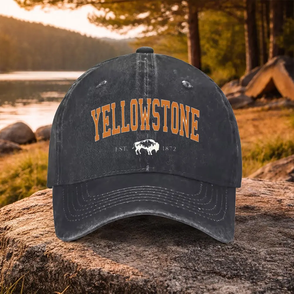 Casual All-Match Yellowstone Park Printed Washed Baseball Cap, Suitable for Golf, Casual Wear And Outdoor Activities, Unisex Gol