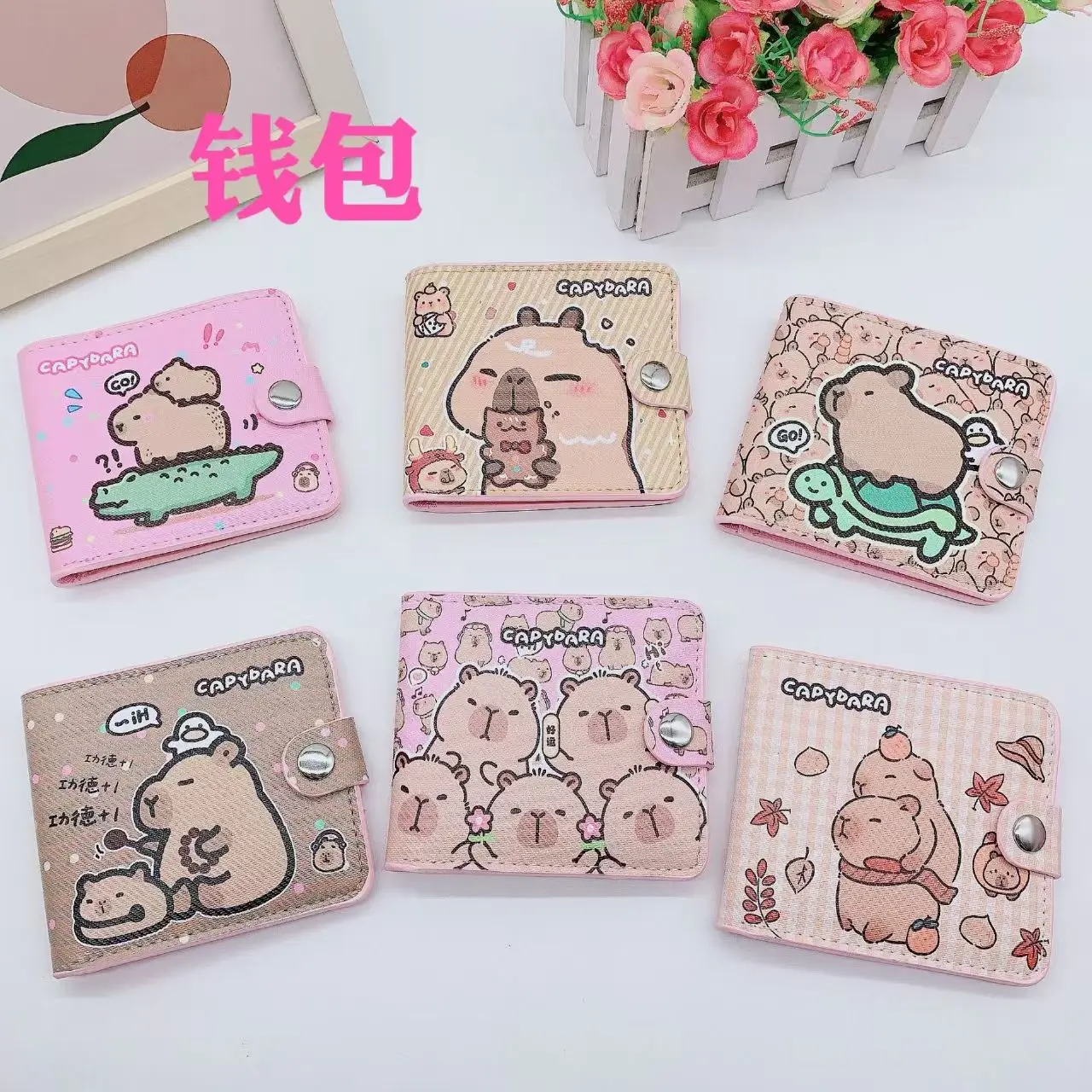 Cute Capybara Anime Small Short Wallet for Girls Women Cartoon  Kawaii Coin Purse with Buttons Folding Wallets