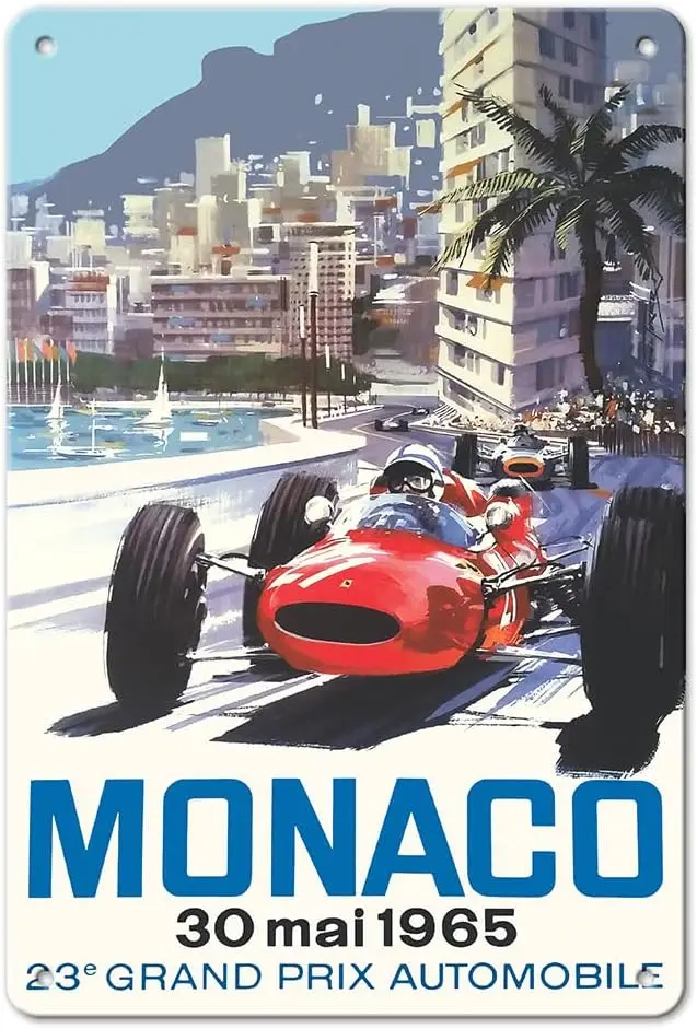 Pacifica Island Art 1965 Monaco Grand Prix - Vintage Racing Poster by Michael Turner - 8 x 12 inch Vintage Metal Tin Sign 1 sign