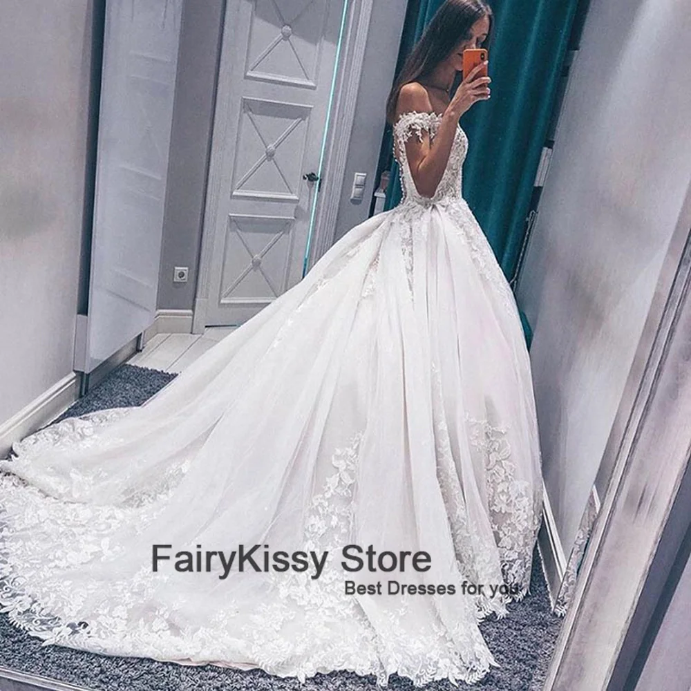 FairyKissy vestido de novia árabe de talla grande de Dubái 2025, vestido de baile de tul con apliques de encaje, vestidos de boda largos hechos a medida de África