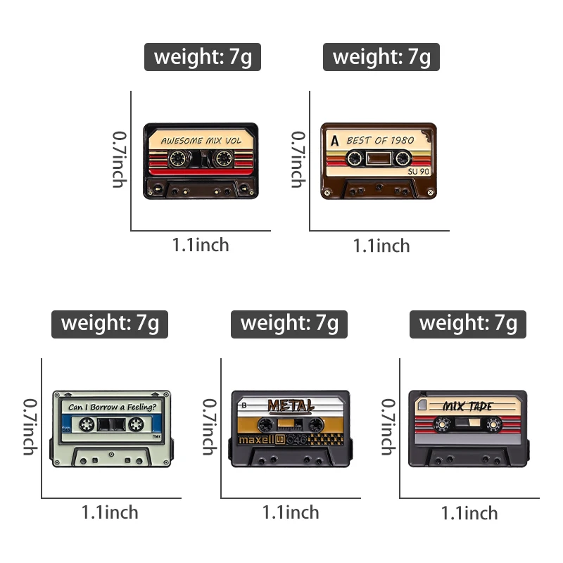 80\'s Tape Recording Enamel Pins Retro Best Of 1980 Mix Tape Metal Brooches Wholesale Lapel Badge Accessories Gift for Friends