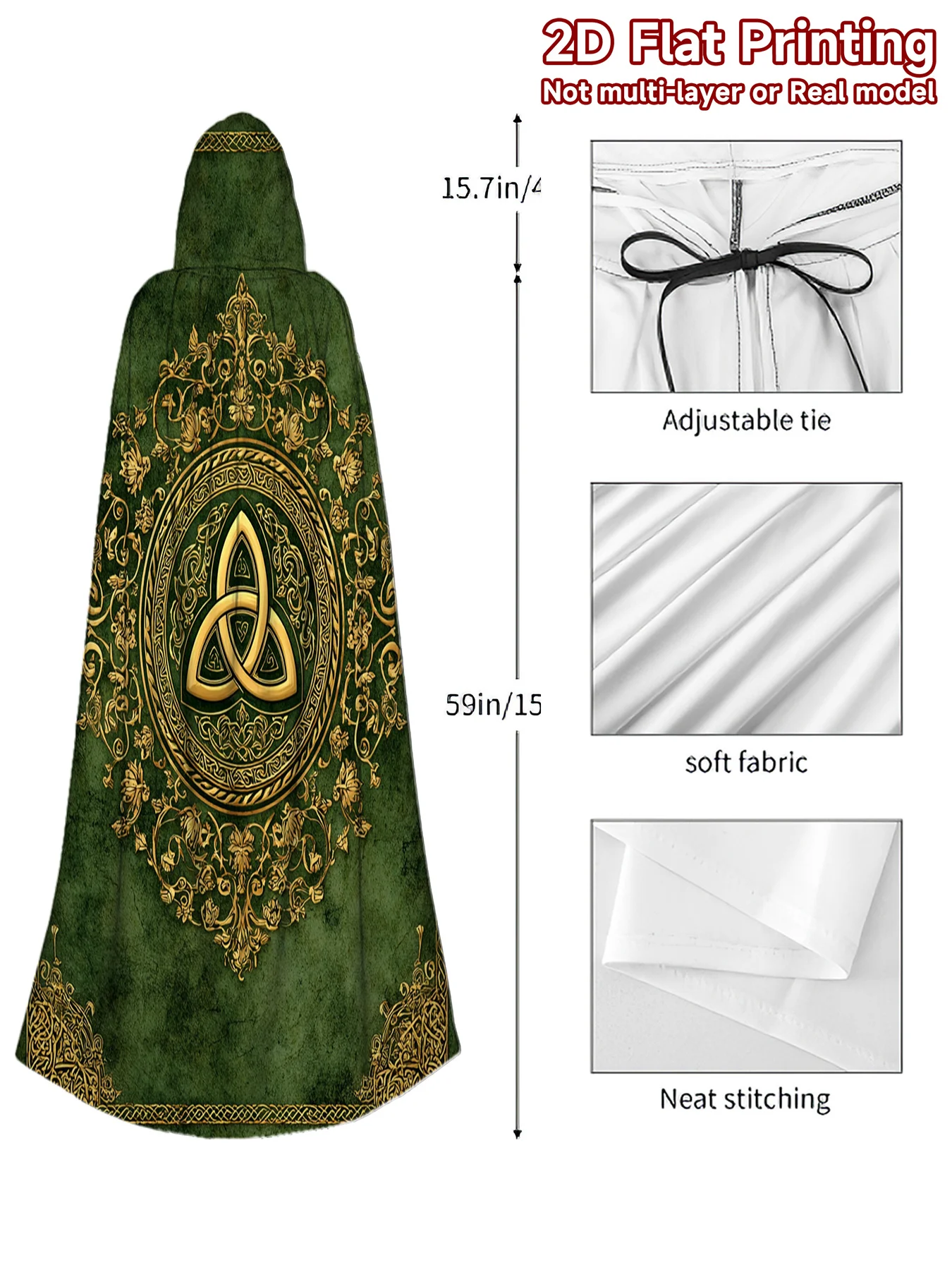 Customization 1pc 1pcs St. Patrick's Celtic Hooded Cloak Robe - Full-Body Celtic Print Hooded Suitable For Cosplay, Costume Part