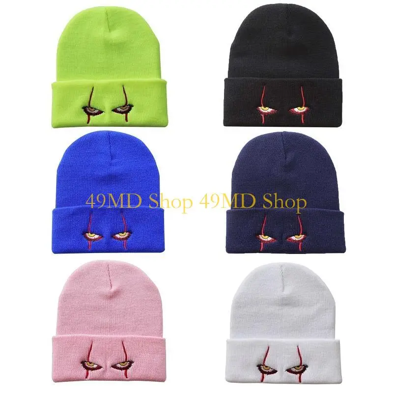 

49MD Street Knitting Beanie Hat Unisex Clown Eye Embroidery Cosplay Hip Hop Skull Cap