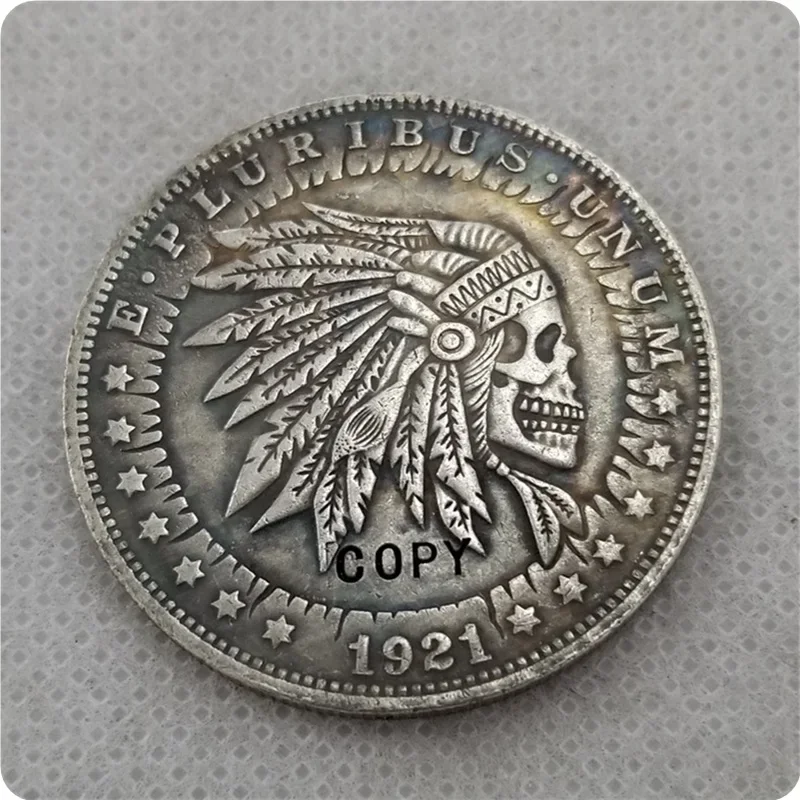 US Hobo 1921 Morgan Dollar skull zombie skeleton Creative Coin Pressed Copy Coins Challenge Pocket Coins Christmas Gifts