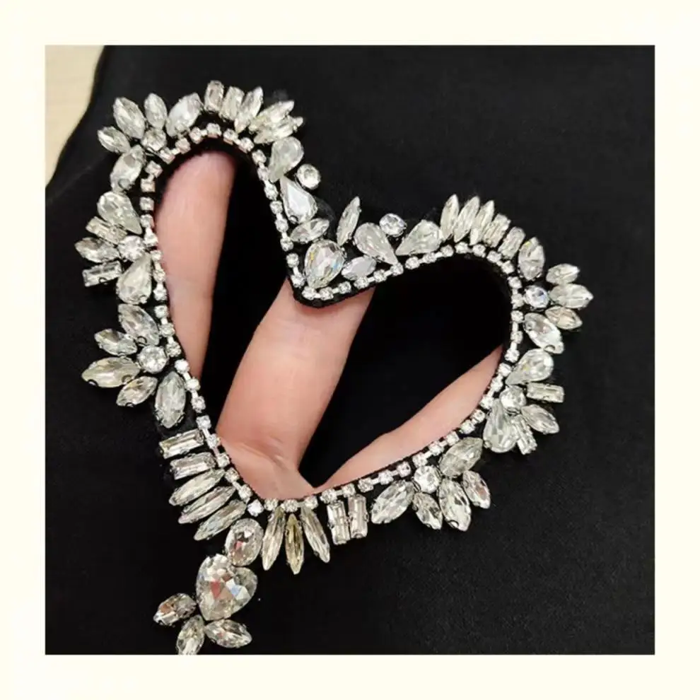 Fashion Cross Heart Shape Star Foot Rhinestone Beaded Patches for Clothes Sew on Parch Badge Applique Embroidered Parches