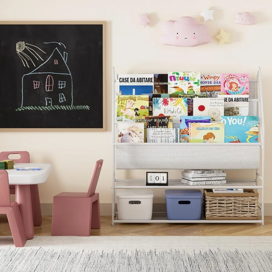 Freestanding Bookshelf with 4 Deep Pockets for 's Room 32Inch Tall Book Storage Unit with Stable Design Ideal for Toy Organizer