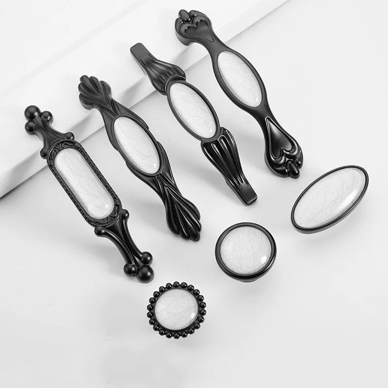 

Black Drawer Cabinet Furniture Handle Crystal Vintage Luxury Wardrobe Kitchen Cupboard Door Pull Metal Hardware American Knob
