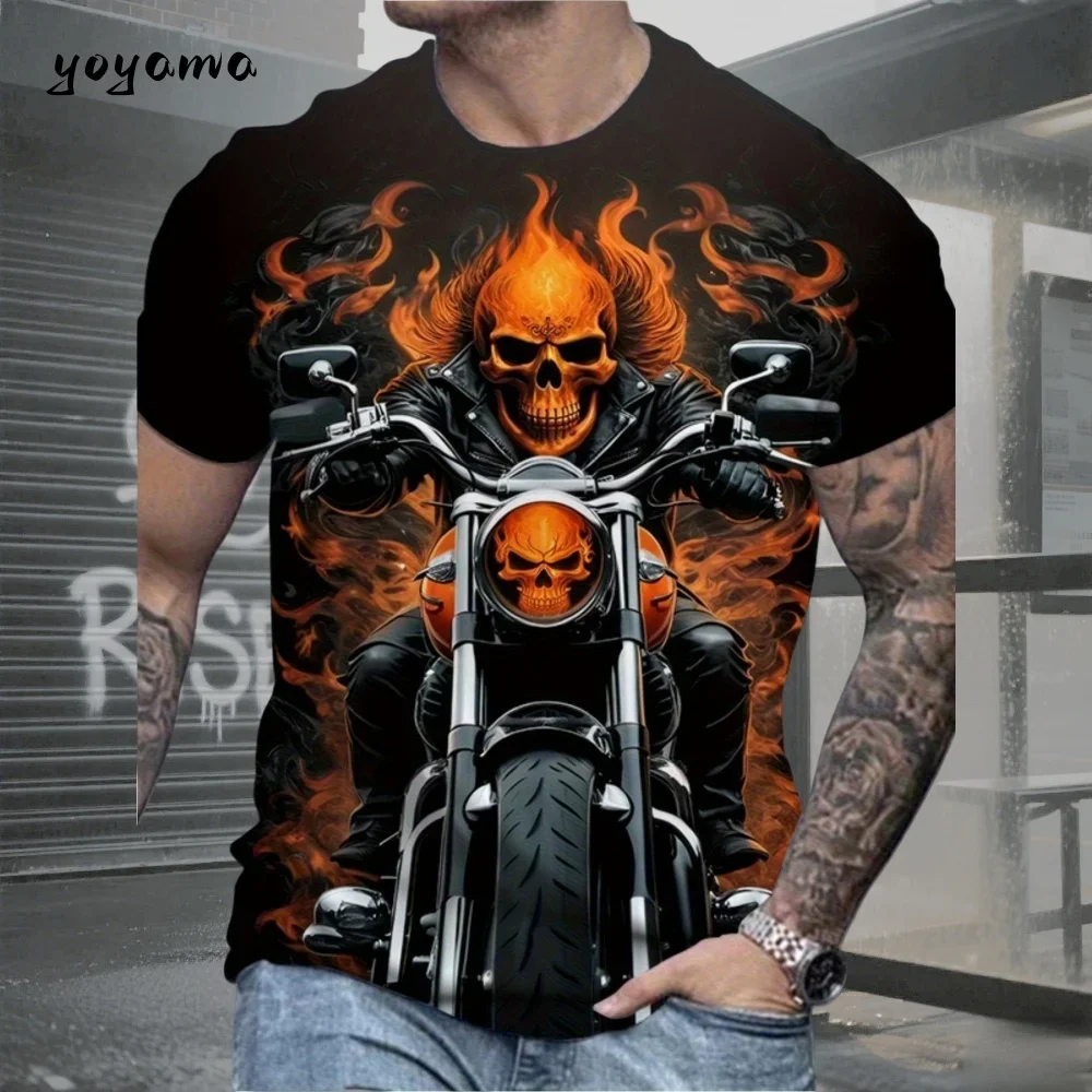Camiseta con estampado de calavera de terror para hombre, ropa de verano, camisetas vintage de manga corta con cuello redondo, camisetas de gran tamaño a la moda, ropa transpirable para hombre