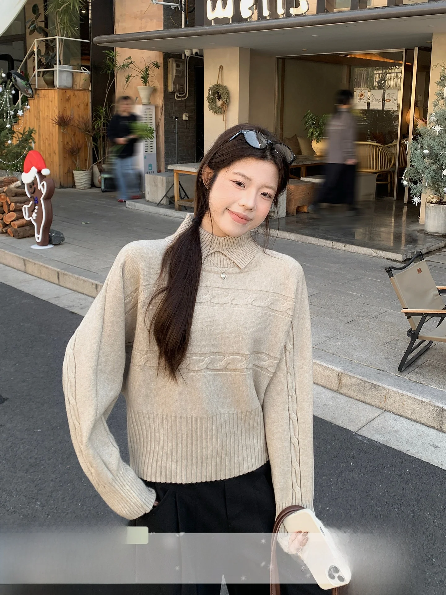 

U77 Commuter Knitted Sweater Women's High Collar Loose Batwing Sve Warm Fce Top f High Ne Twist Knit Winter Faion