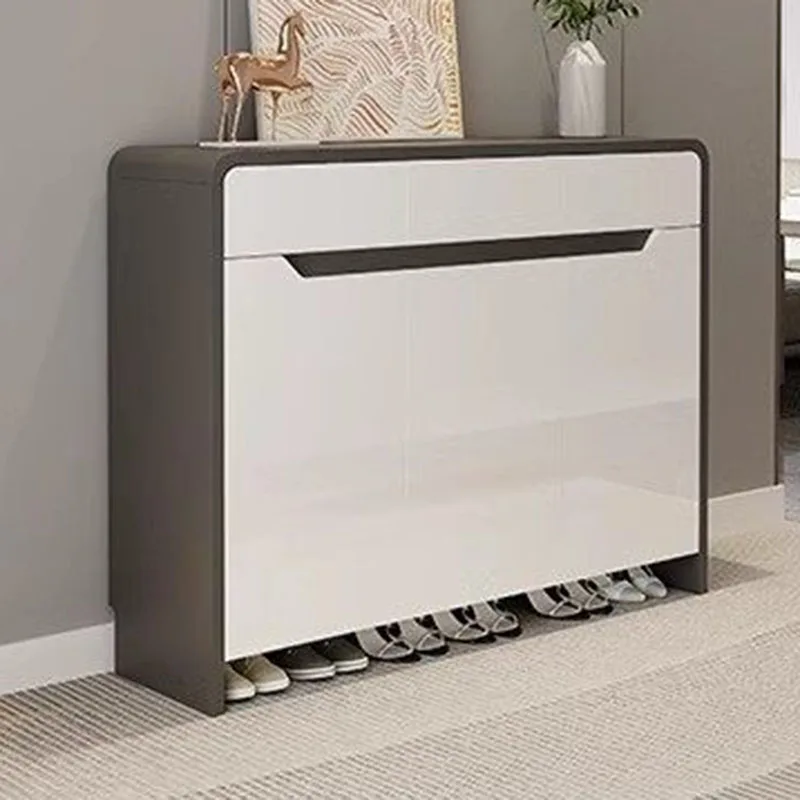 Zapatero Moderno con Almacenamiento, Organizador Móvil para Sala de Estar, Estante de Exhibición de Zapatos, Mueble de Diseño para Zapatería