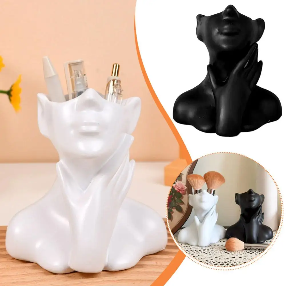 Female Bust Figurine Vase Makeup Brush Pen Holder New Creative Human Body Art Vase Desk Organizer Statue Ornament Home Decor view 3