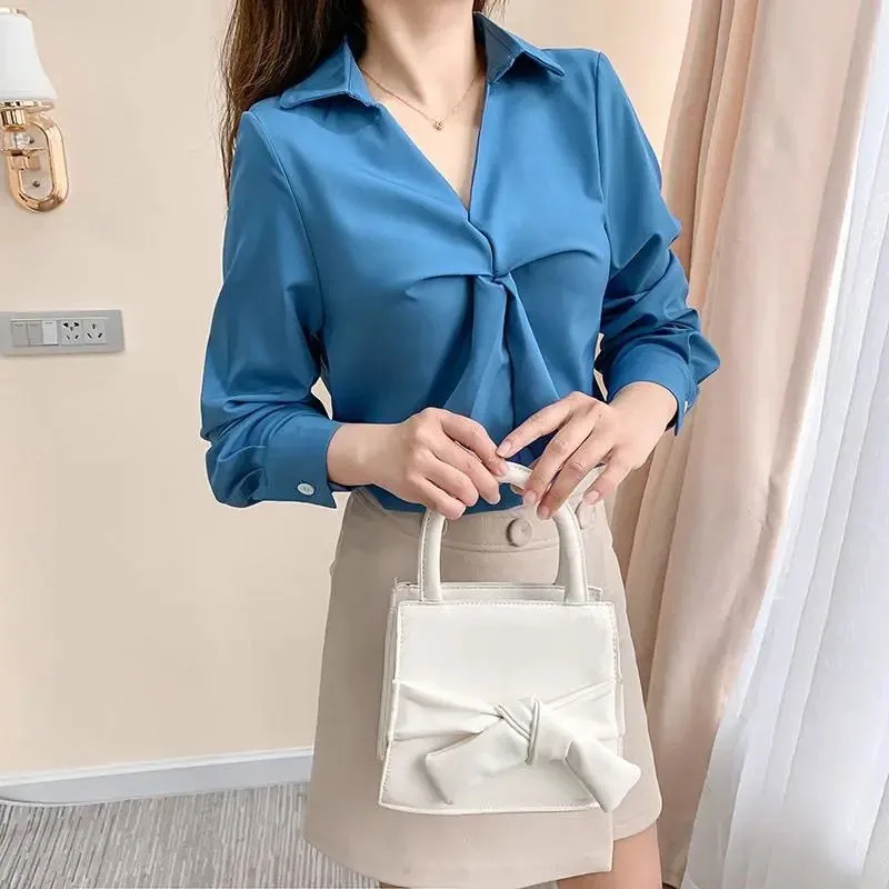 2024 Spring and Autumn New Elegant Women\'s Chiffon Shirt Fashion Long Sleeve Shirt Women\'s Inner Base Shirt Loose Blouse