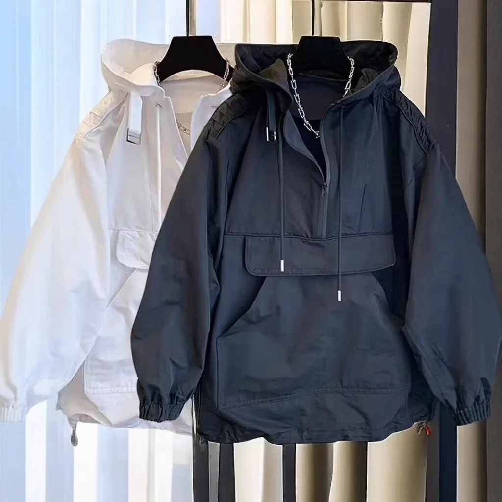 Spring Summer Men Hooded Half Zip Pullover Windbreaker Lightweight Windproof UV Sun Protection Jacket Outdoor Hiking Travel Spor