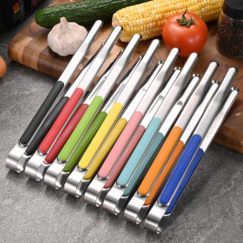 Pinze per alimenti da cucina da 10 pollici griglia per Barbecue in acciaio inossidabile Clip per carne pinzette da cucina antiscivolo utensili per morsetto per bistecca per insalata a Buffet
