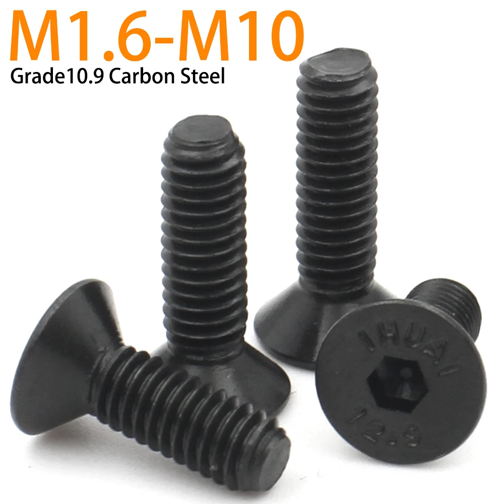 2-50Pcs M1.6 M2 M2.5 M3 M4 M5 M6 M8 M10 Grade10.9 Steel Hex Hexagon Socket Flat Countersunk Head Machine Screw Bolts DIN7991