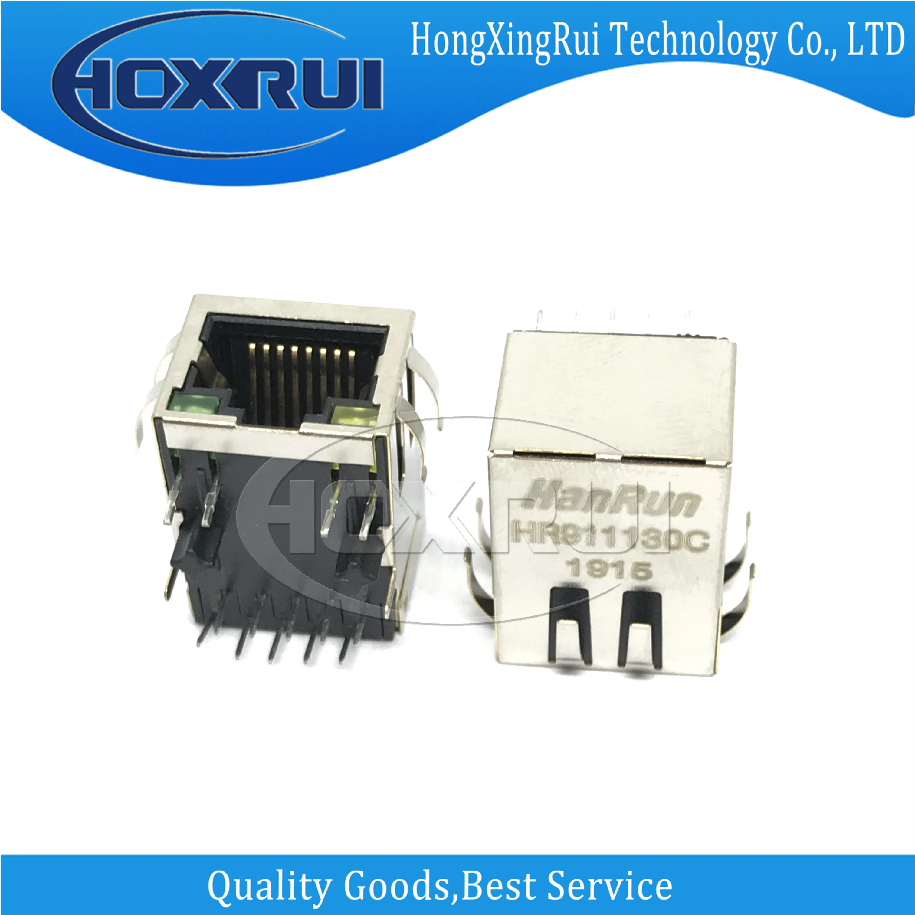 HR911130C RJ-45 Ethernet connector single port 1000M elbow shielded with LED Gigabit network port transformer