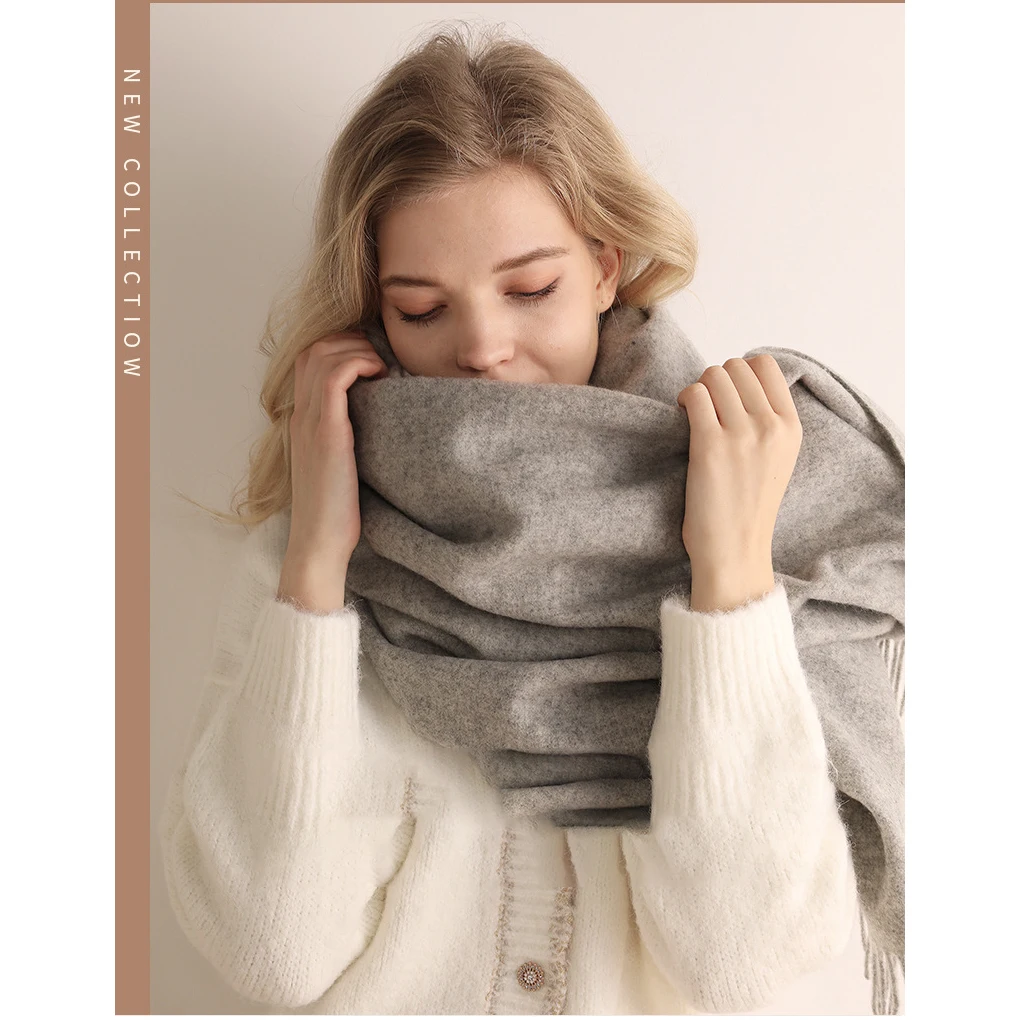 Winter Solid Cashmere Scarf For Women Camel Warm Neck Wraps Black Grey Stoles Big Size 70*200cm Flurry Shawls