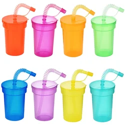 8/16 Pcs Colourful Drinking Cup Tumbler with Leak-Proof Lid and Straw - Ideal Kids Children’s Cups for Summer, Travel Holidays