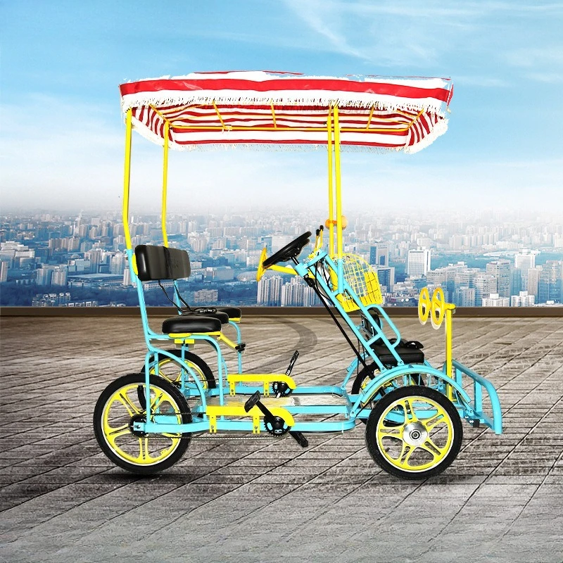 Wheel sightseeing car four-wheel scenic spot rental bicycle double quadruple parent-child bicycle handbrake scenic spot