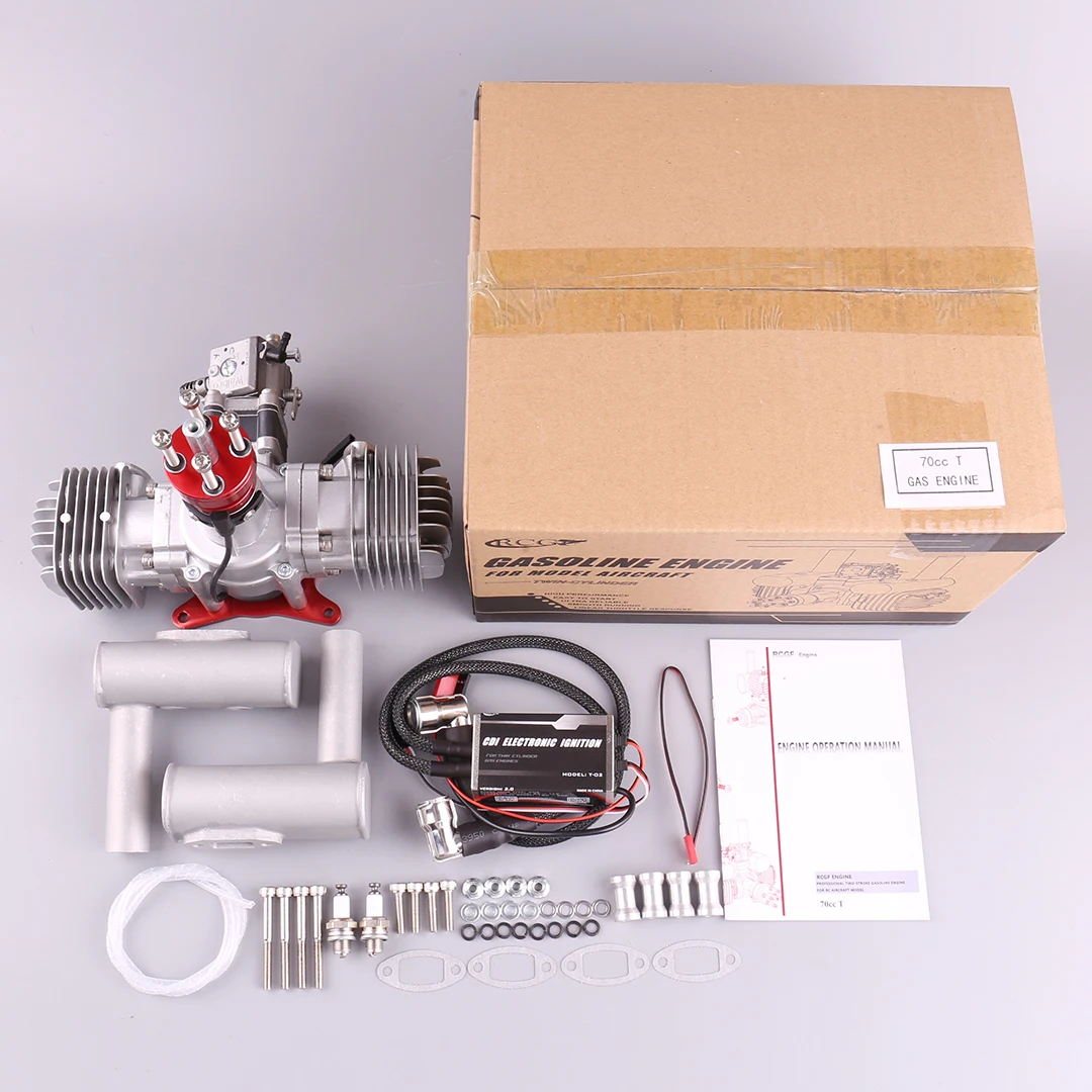 New RCGF 70cc Twin Cylinder Petrol/Gasoline Engine Dual Cylinder with Muffler/Igniton/Spark Plug for RC Model Airplane