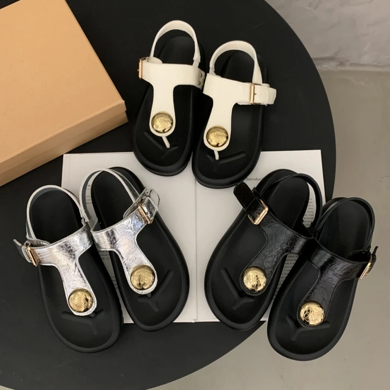 

Модные женские сандалии высокого качества, роскошные кожаные нескользящие женские туфли с металлической пряжкой на толстой подошве, летние сандалии на платформе