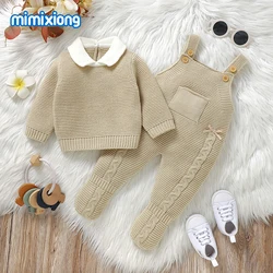 Baby Clothes Winter Beige Long Sleeve Knitting Sweaters Pullovers+Rompers Newborn Boys Outfits Sets 2pcs Infant Girls Tracksuits