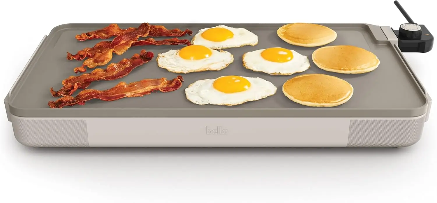 

Электрическая сковорода-гриль 12x22 с керамическим покрытием, съемным датчиком температуры, поддоном, пригодным для мытья в посудомоечной машине, и охлаждающими ручками, 1500 Вт