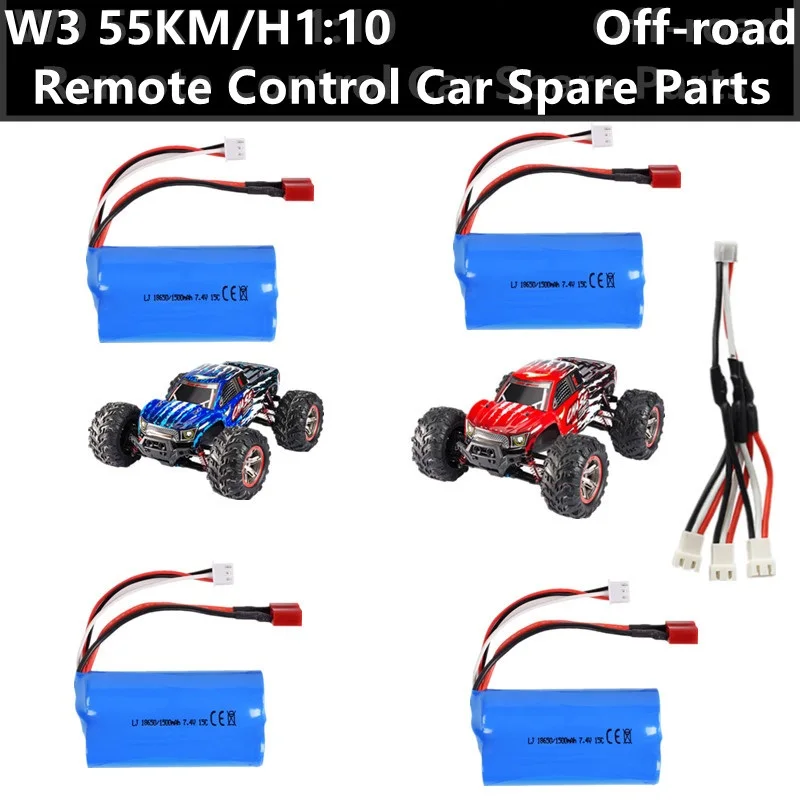 W3 55KM/H 1:10 4WD Dual Motor Off-road Remote Control RC Car Truck Spare Parts Accessories 7.4V 1500mAh Battery/3 In 1 Line