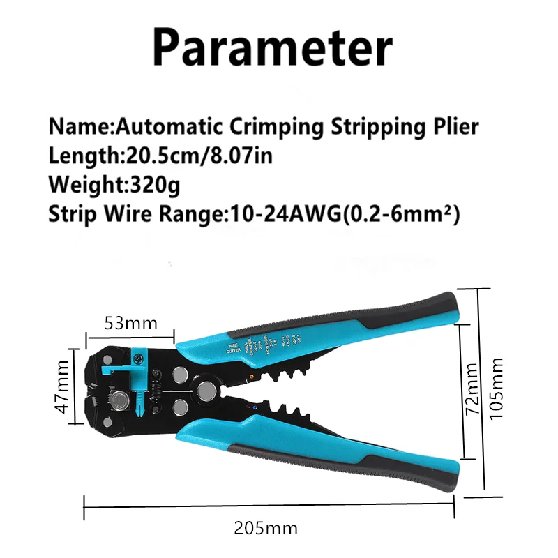 3-in-1 automatisches 8 Zoll selbsteinstellendes Abisolierwerkzeug, Abisolierzange 24–10 AWG (0,2–6 mm2) Schneid-Crimpzange – Detail 5