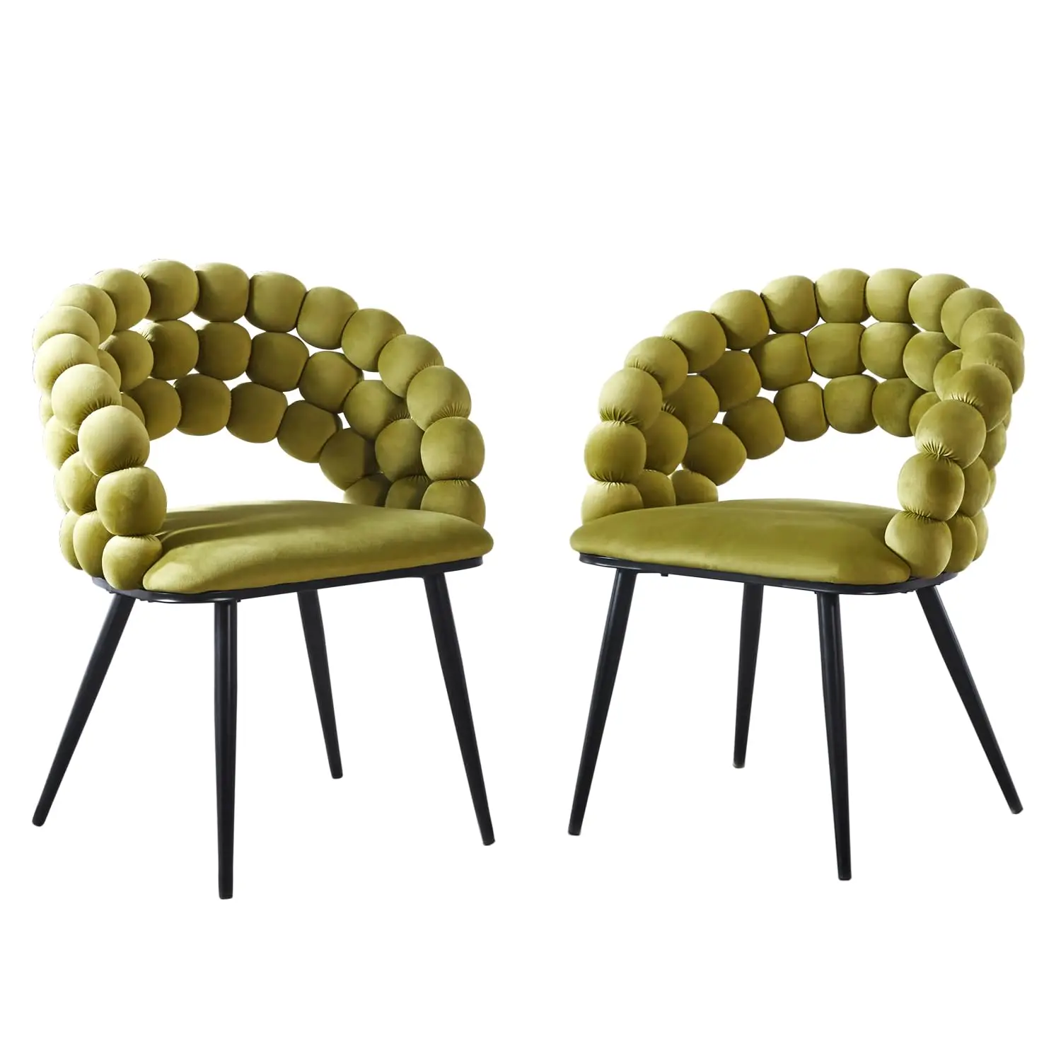 Juego de 2 sillas de comedor de barril verde oliva, silla decorativa tapizada de terciopelo tejido con patas negras para cocina, tocador y sala de estar