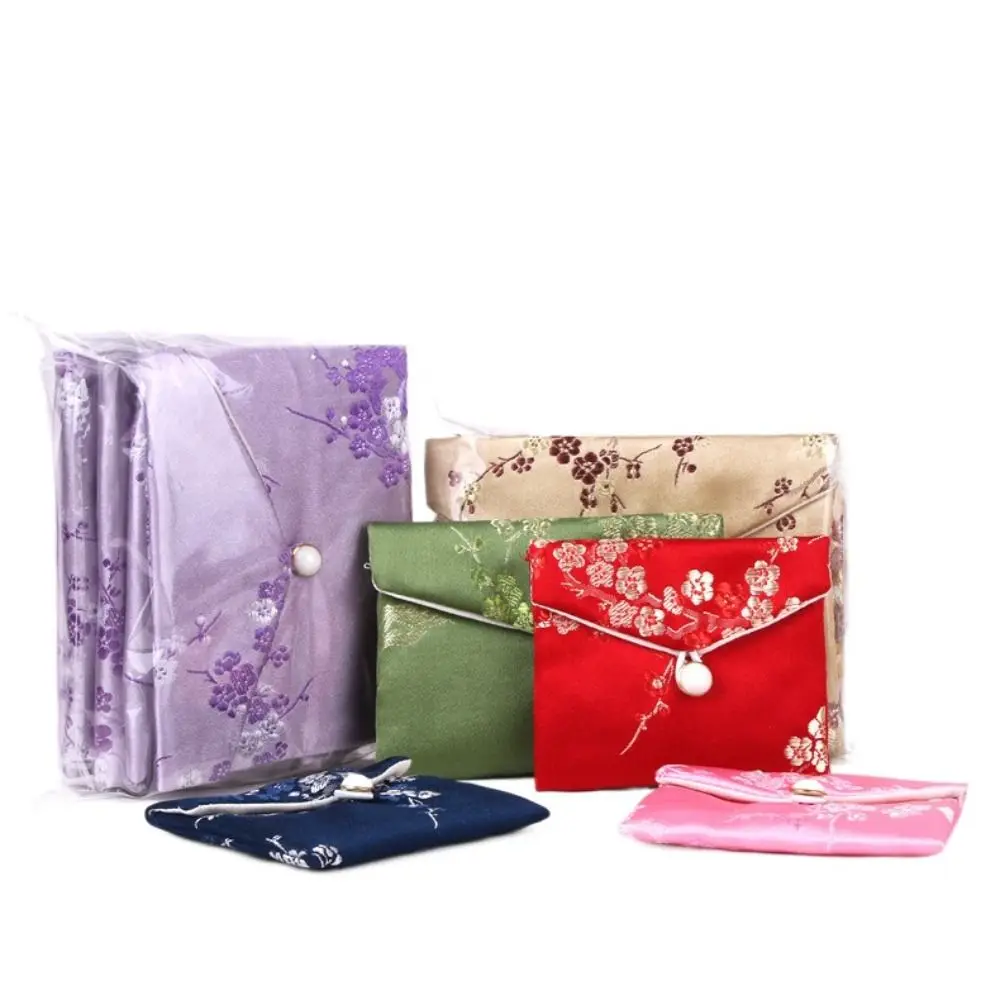 부드러운 새틴 보석 가방 자수 꽃무늬 지갑 버클 컨테이너 보석 보관 가방 어린이용