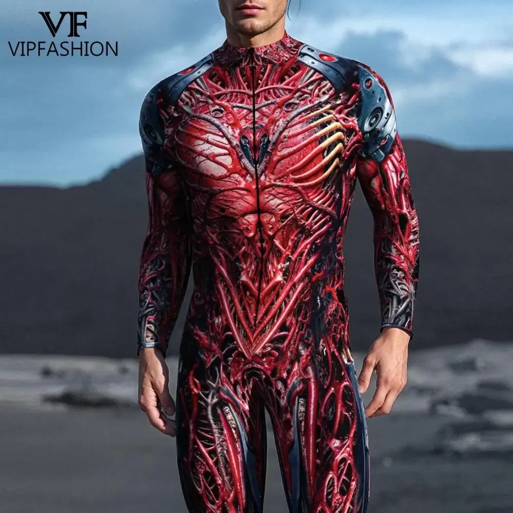 VIPFASHION Mecha Gore Zentai Suit Men Halloween Costume Punk Cosplay Full Bodysuit Purim Carnival Rave Festival Party Catsuit view 2