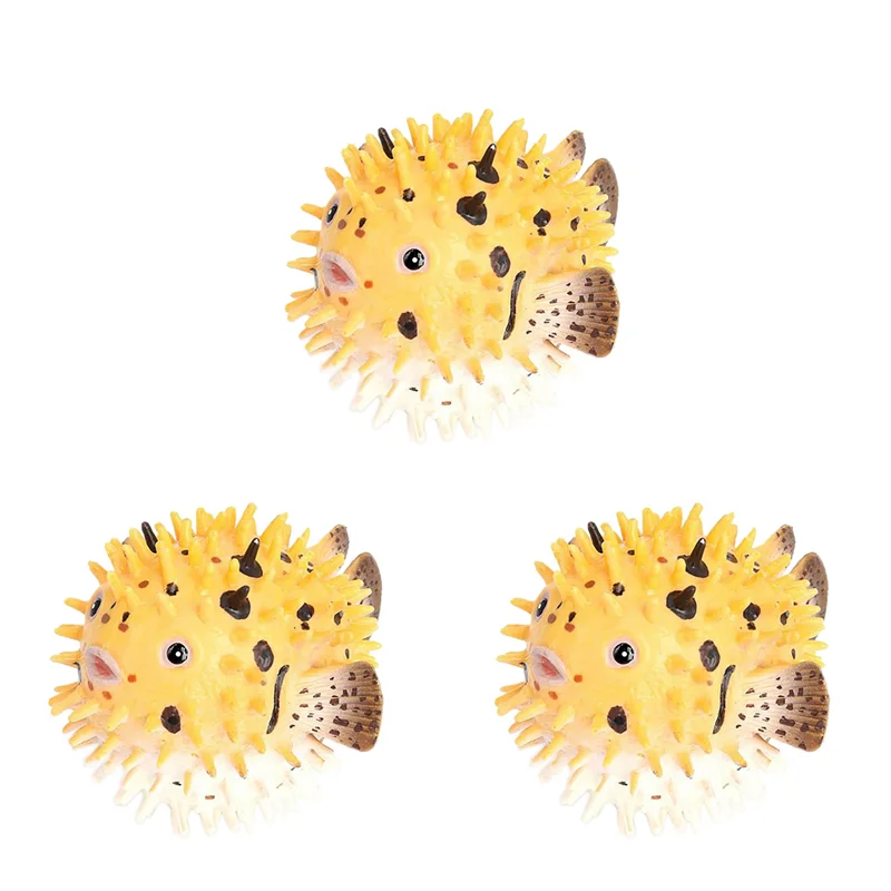 3X Pufferfish Figurine Realistic Plastic Wild Pufferfish Figurine Set For Collection Science Educational Prop