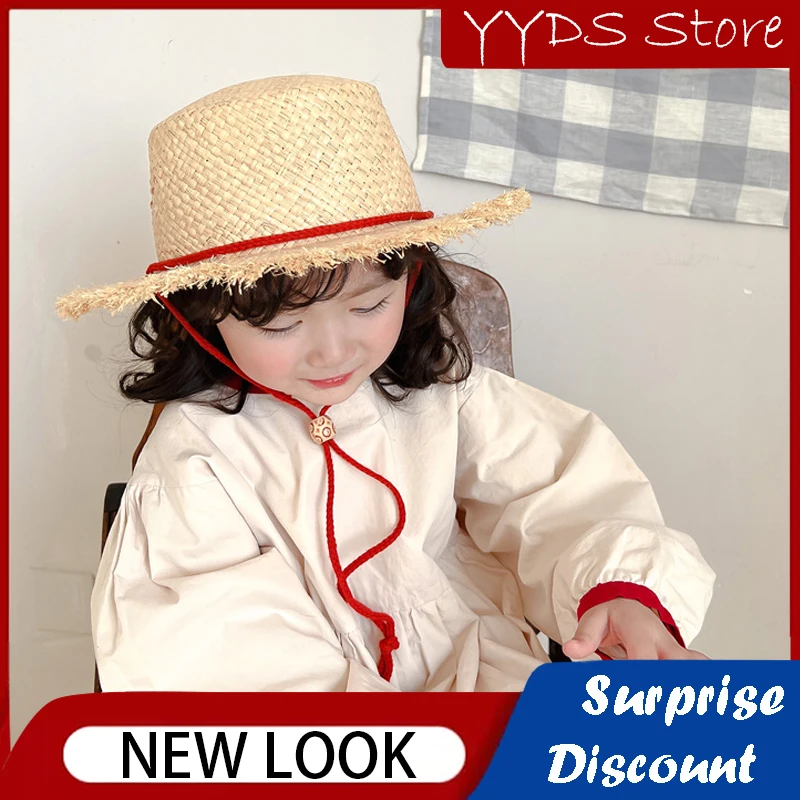 Brand Baby Hat Summer Raffia Fray with Straps Baby Girl Cap Beach Children Panama Hat Princess Baby Hats and Caps for Kids 1PC