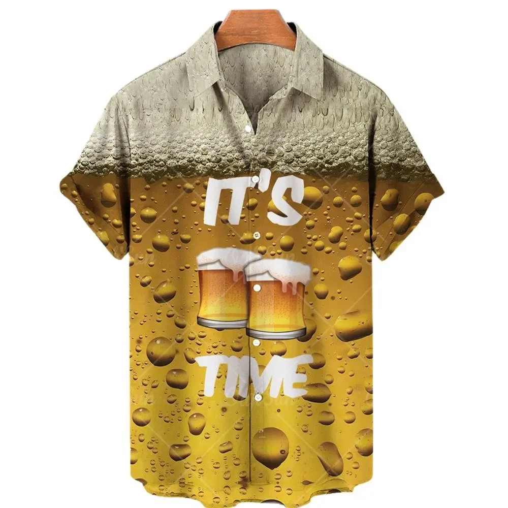 

Unisex 2022 Beer Summer Breathable Loose Shirt Casual shirts Short Sleeve Fun 3d Men's Shirt Cuban Collar Beach Party Streetwear