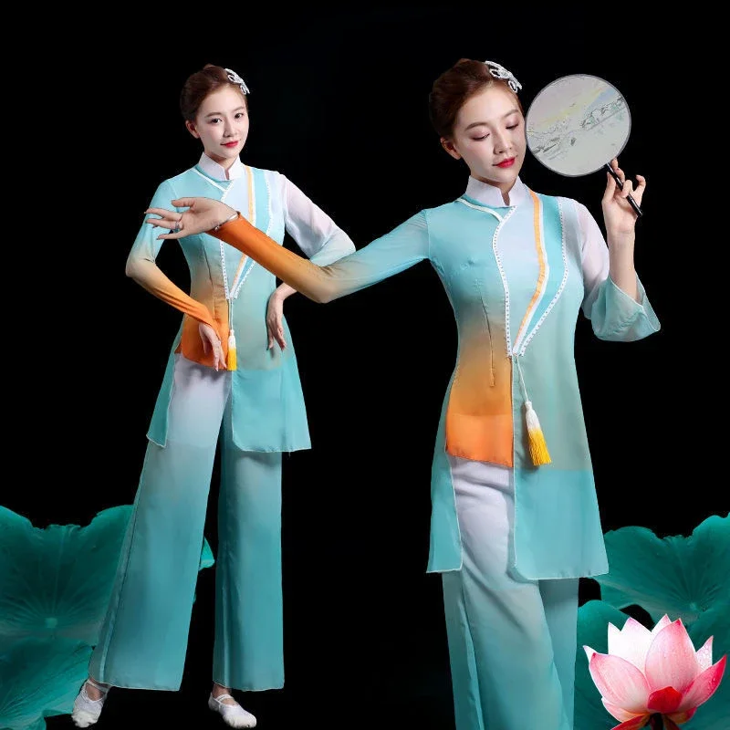 

Classical Dance Costumes Ancient Chinese Fan Umbrella Dance Female National Waist Drum Suit Traditional Chinese Folk Dance Suit