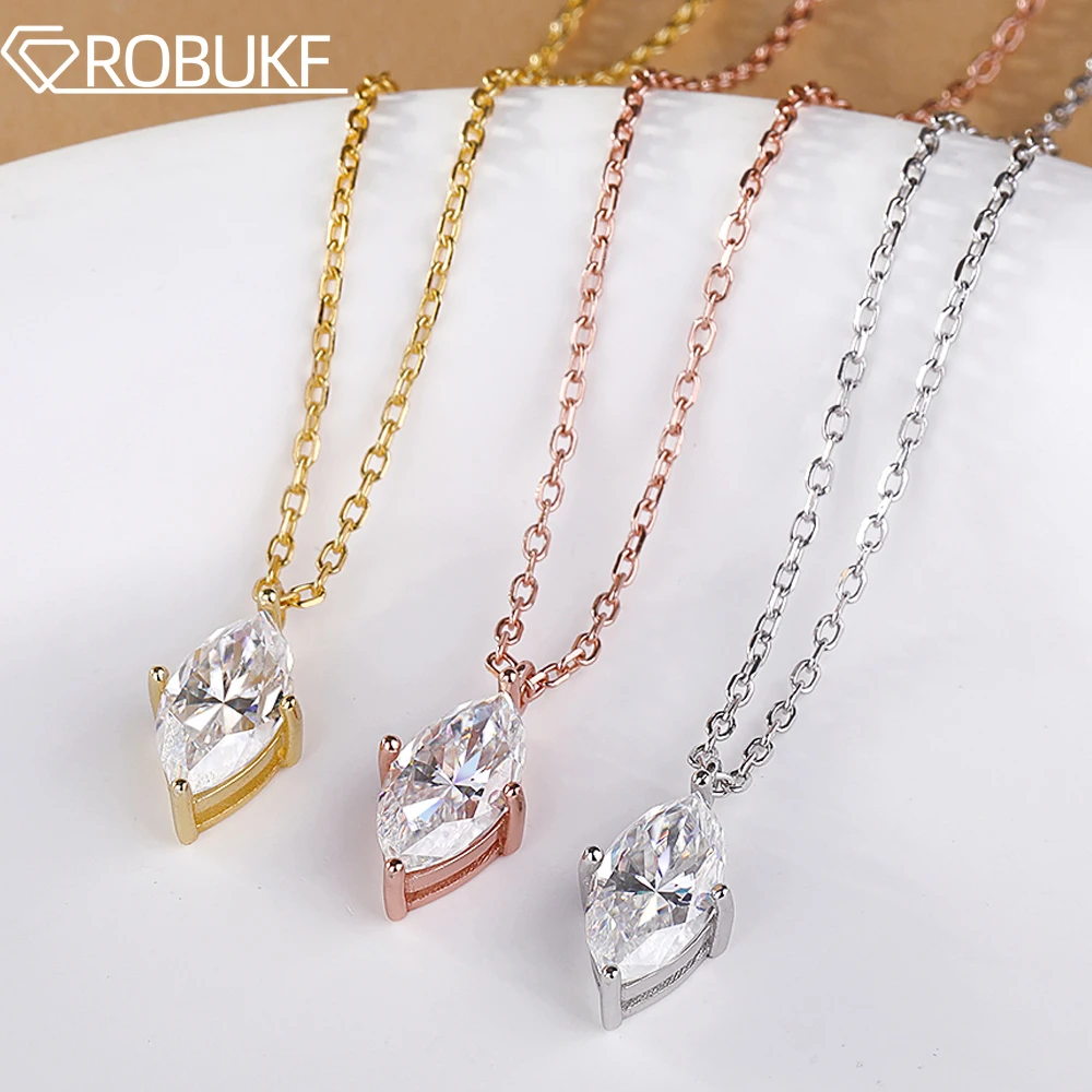 1CT 2CT Pendant Moissanite Necklace for Women Marquise Cut D VVS1 Diamond 925 Sterling Silver Wedding Jewelry Gift GRA Certified