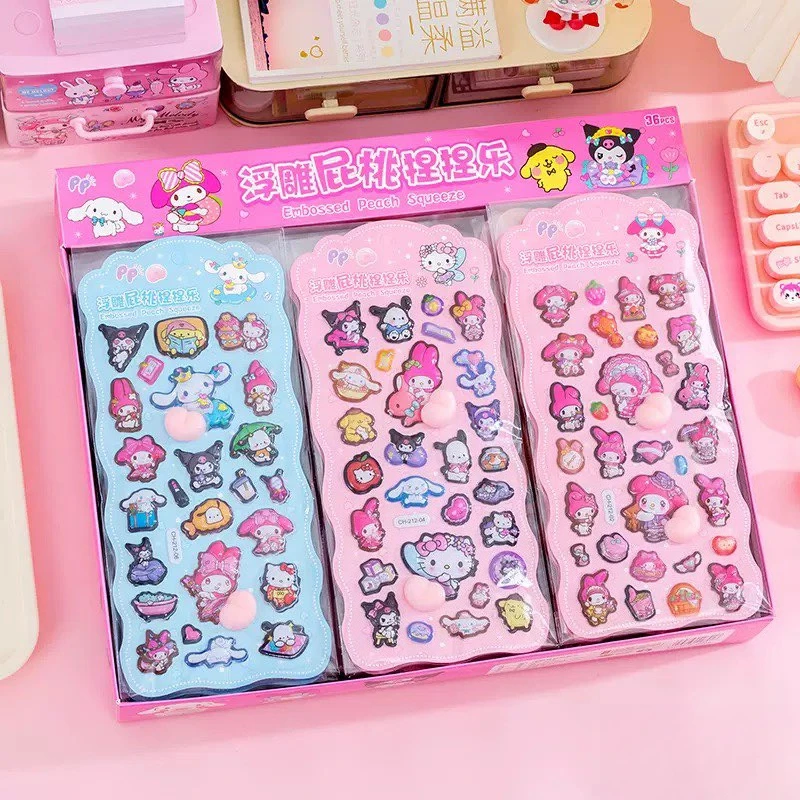 1/6pcs Leuke Sanrio Butt Stickers My Melody Kuromi Cinnamoroll 3D Relief Sticker Kawaii Stress Puffy Squishy Decals speelgoed