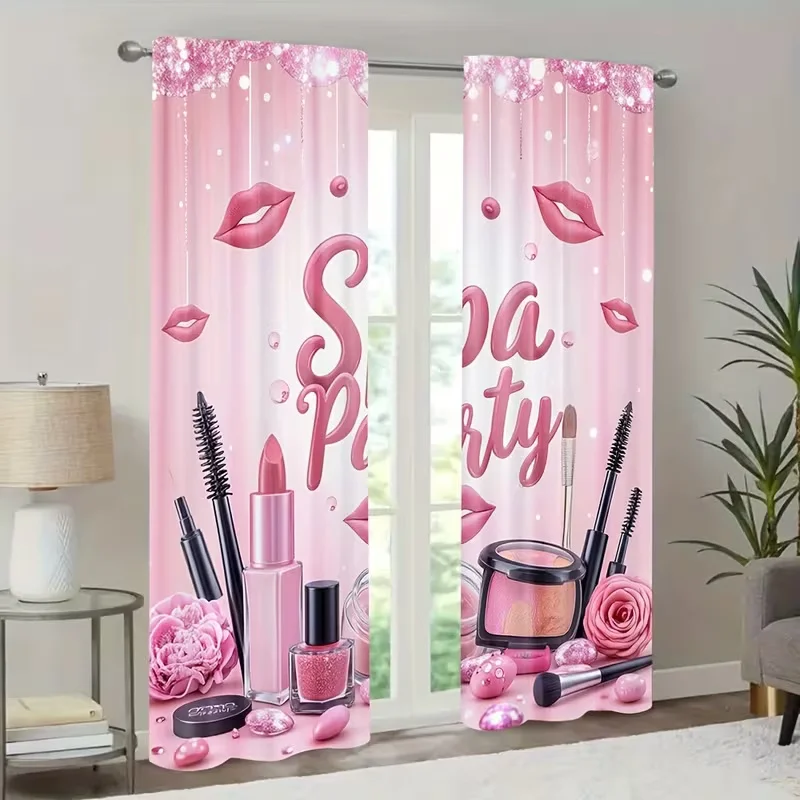 2 Pcs Cosmetics print curtains,suitable for bedroom,living room kitchen decoration,home decoration,window decoration