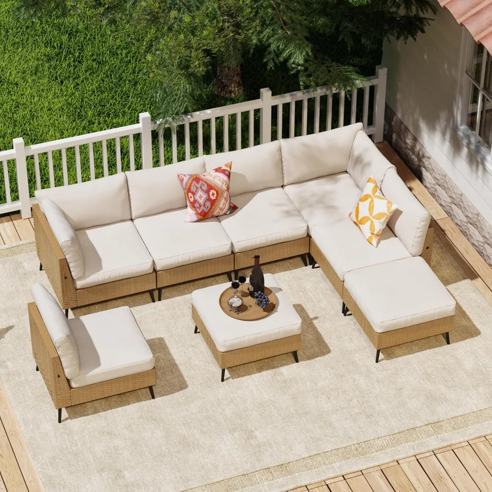 

8 Pieces Outdoor Patio Furniture Sets, Outdoor Sectional Furniture PE Wicker Sofa Set, All Weather Patio Conversation Se