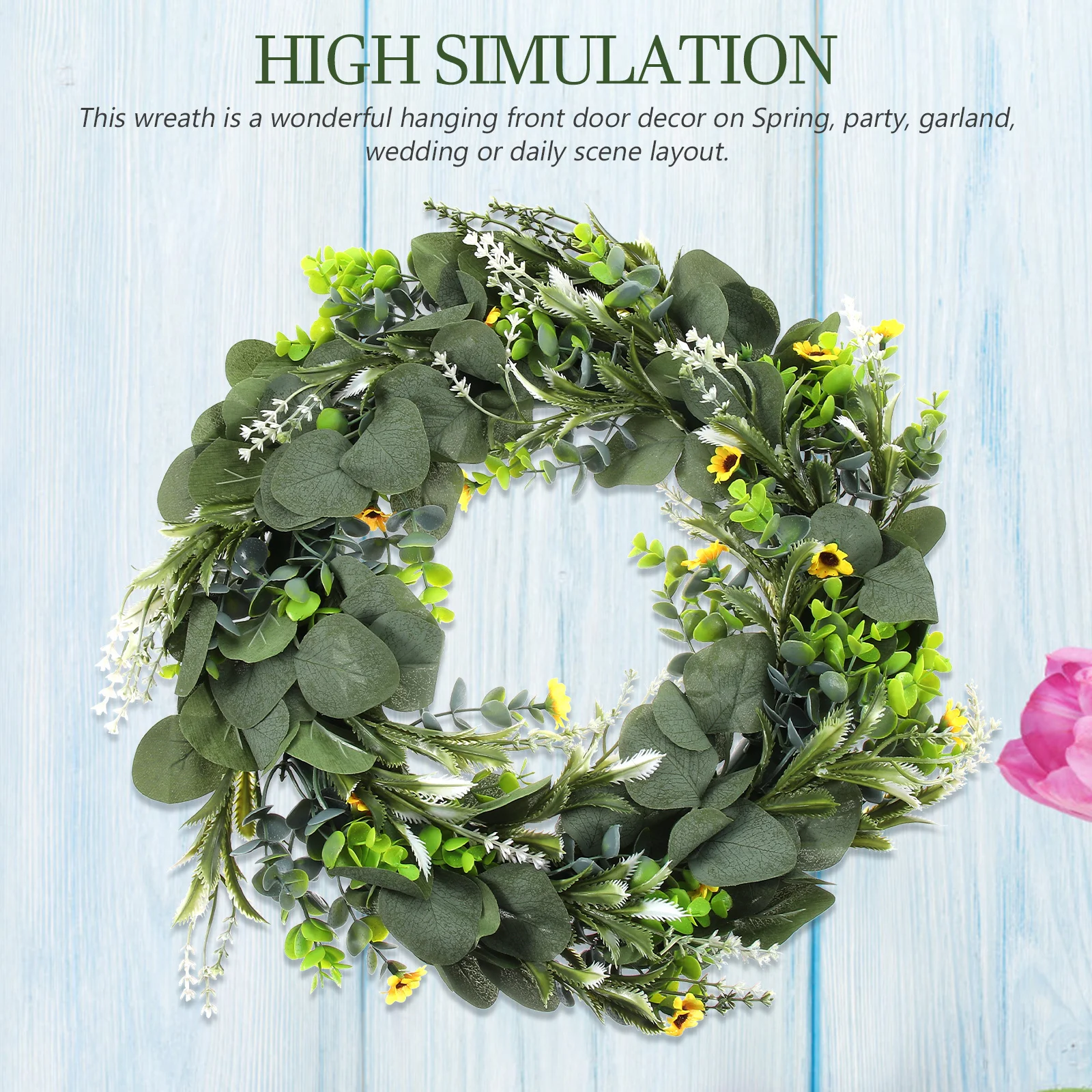 

Artificial Eucalyptus Wreath Spring Summer Front Door Decor Wedding Hanging Garland Green Leaves Farmhouse Style Decorative