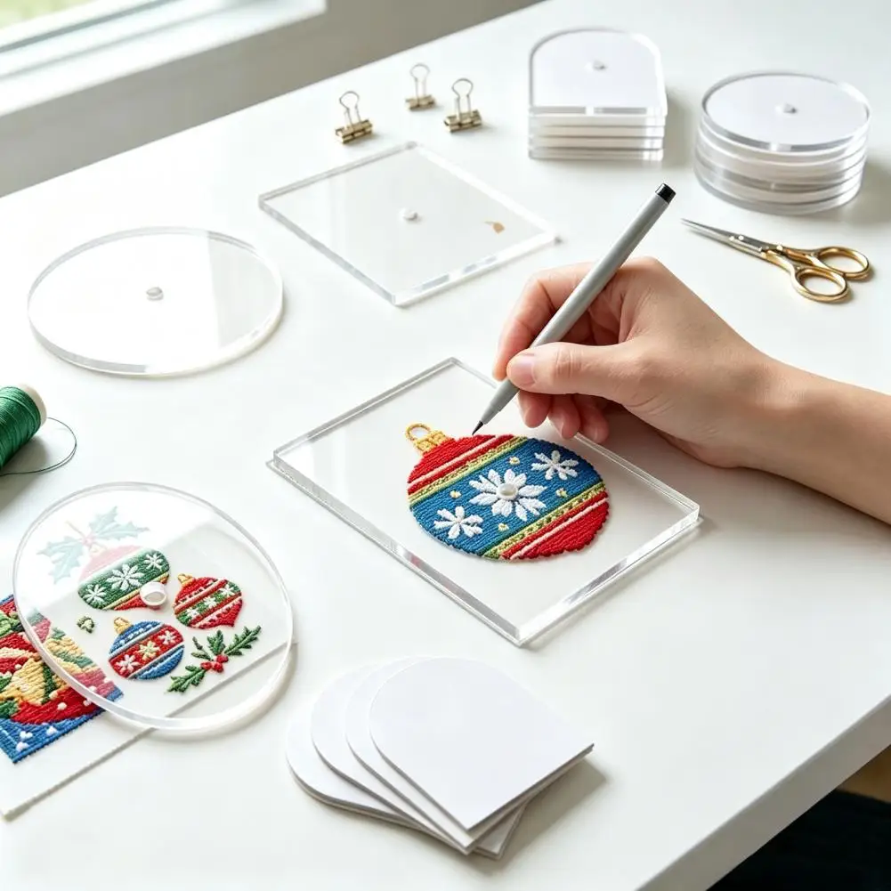 Embroidery Template Set Transparent Acrylic Shapes 5pcs Needlepoint Acrylic Templates Set Precision Hole Stencils Round for Diy