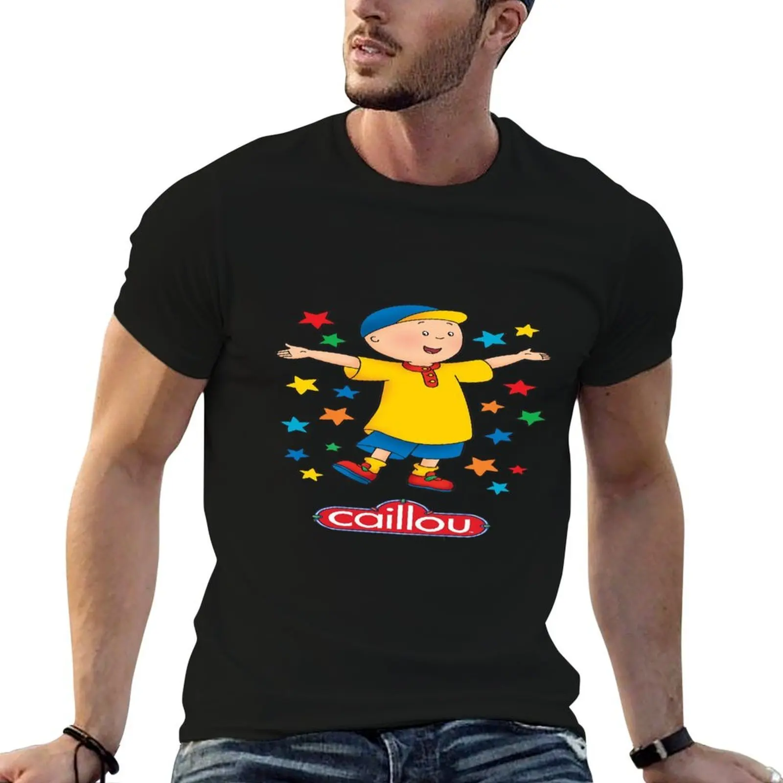 Camiseta masculina Caillou, Caillou e o cachorro, camiseta gráfica masculina, camisetas lisas estampadas para homem