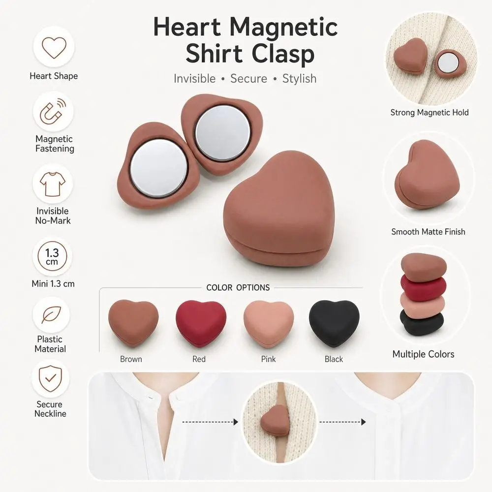 New Heart Shaped Magnetic Shirt Clasp No-Mark Invisible Clothing Closure Clip Mini Shirt Neckline Fastener Daily Outfits