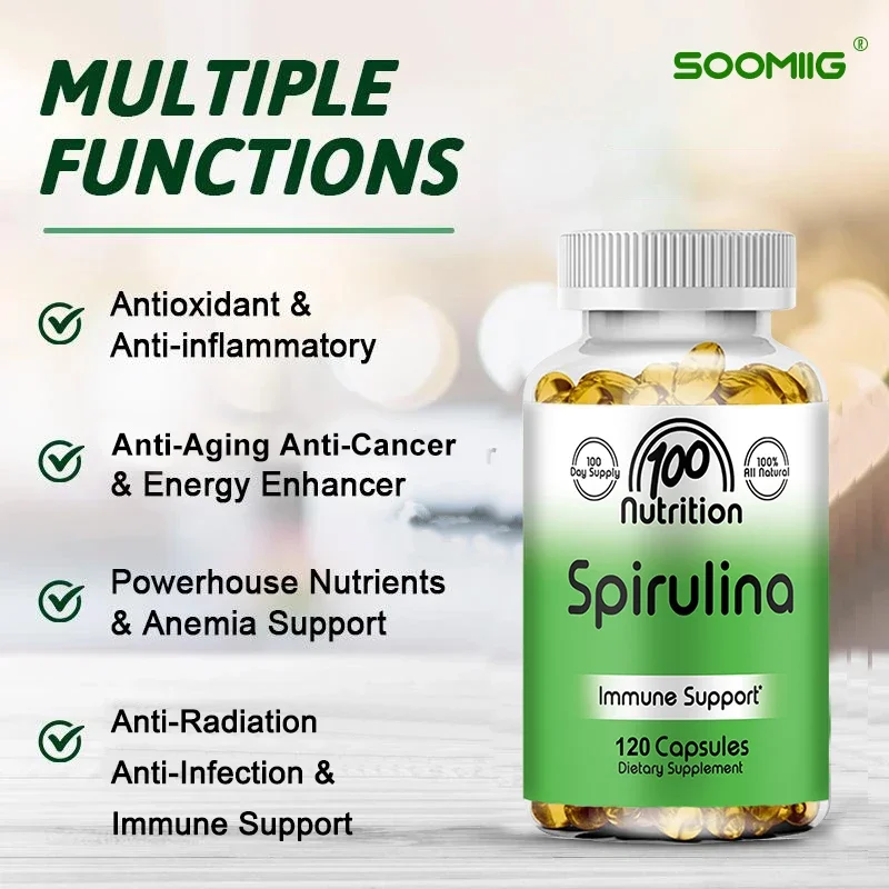 Organic Spirulina 2000 Mg Supplement - Helps Detoxification, Immune System, Cardiovascular, Antioxidants, B Vitamins