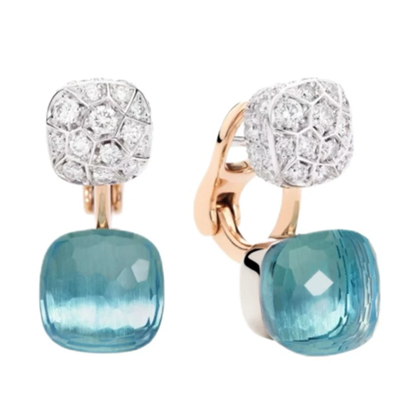 KQDANCE New 925 Sterling Silver Lab Square Blue Gemstone Cubic Earrings Luxury Real 18K Gold Plated Party Jewelry For Women