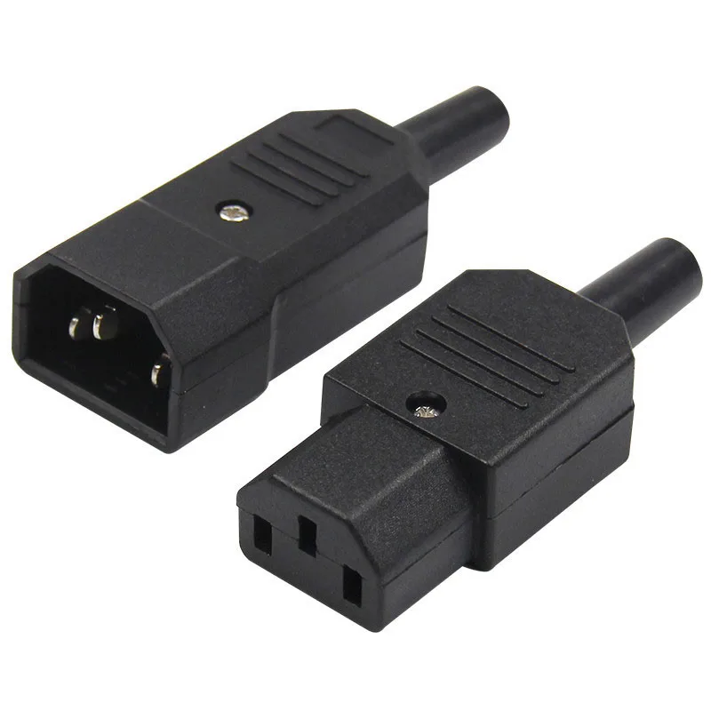 IEC Straight Cable Plug Connector C13 C14 10A 250V Black Female Male Plug Rewirable Power Connector 3 Pin AC SocketT1