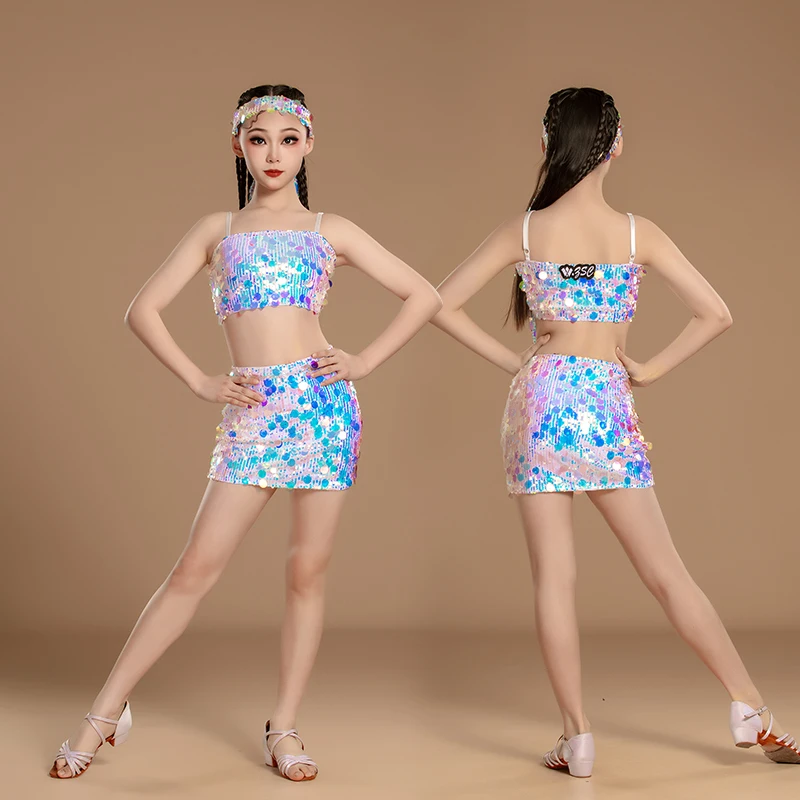 فستان أداء جديد للفتيات للرقص اللاتيني للأطفال فستان ممارسة بدون أكمام فستان رقص للفتيات على الموضة بدقة رومبا