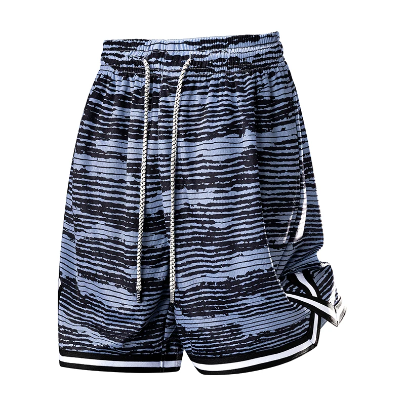 

M-8XL Men's Camo Stripe Print Basketball Shorts Elastic Waist Drawstring Breathable Mesh Streetwear Sports Shorts