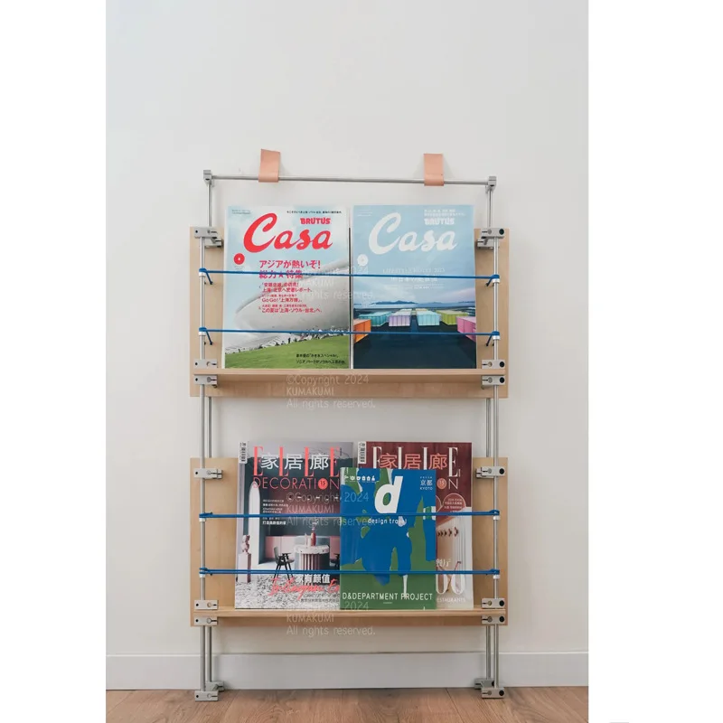 Simple and modern small shoe rack at the entrance, optical axis stainless steel solid rod birch magazine rack